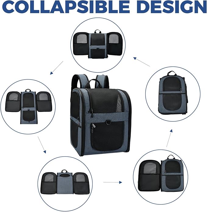 Apollo Walker Dog & Cat Carrier Backpack for 4-15lb Pets - Ventilated Safe Design with Padded Back Support, Breathable Mesh Pet Backpack for Hiking, Travel, Outdoor (Navy)-Mewly Pet