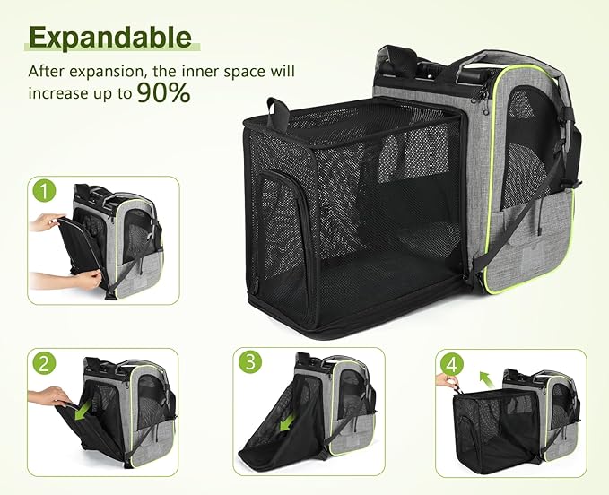 Pecute Pet Carrier Backpack with Shade Cover, Large Cat Carrier Backpack, Expandable Cat Backpack with Breathable Mesh for Medium Large Cats, Small Dogs, Dog Backpack Carrier for Travel Hiking-Mewly Pet