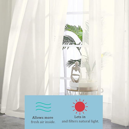 OWENIE Sheer Curtains Living Room 54 inches Long, Rod Pocket Curtain Sheers Bedroom, Light Filtering Voile Panels Drapes Basement Small Window Treatments 2 Panels, 42" W x 54" L, Ivory