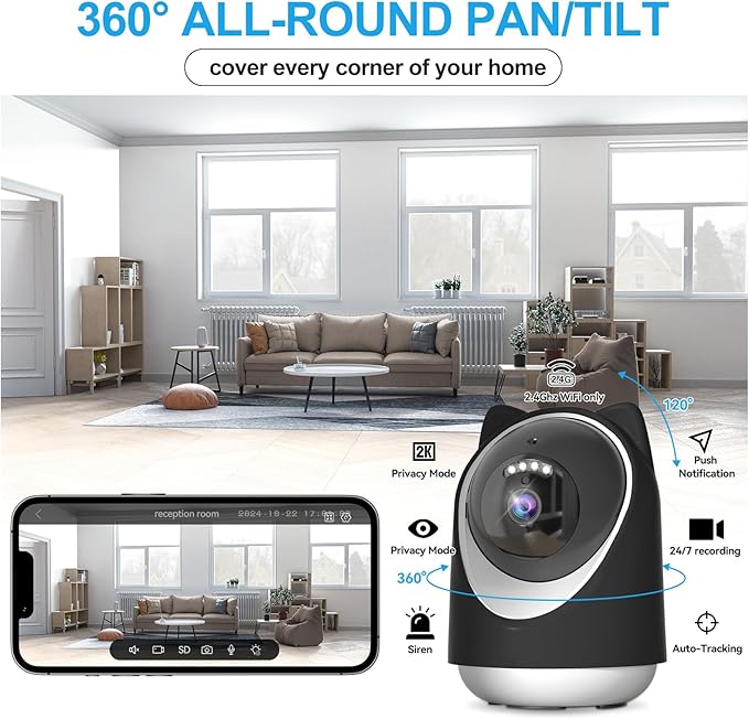 Security Camera Indoor,Wi-Fi &Two-Way Audio,Indoor Camera for Home,Baby/Dog/Cat/Pet Camera with Phone App,Night Vision,Motion Tracking, Compatible with Alexa (Black)-Mewly Pet