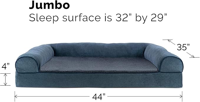 Furhaven Cooling Gel Dog Bed for Large Dogs w/ Removable Bolsters & Washable Cover, For Dogs Up to 95 lbs - Sherpa & Chenille Sofa - Orion Blue, Jumbo/XL-Mewly Pet