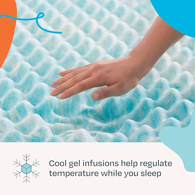 Linenspa 2 Inch Convoluted Gel Swirl Memory Foam Mattress Topper - Promotes Airflow - Relieves Pressure Points - Twin XL