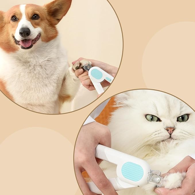 Odoland Cat Nail Clipper with LED Light and Nail File, Dog Claw Trimmer with Bright Light to Avoid Excessive Cutting - Pet Grooming Tool for Tiny Dog Cat Kitten Bunny Rabbit Blue-Mewly Pet