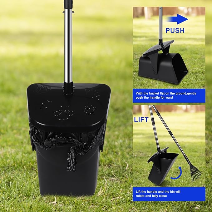 Dog Poop Scooper with 20 Bag Attachment Long Handle Swivel Bin, Rake & Spade Heavy Duty Easy to Clean Pooper Scooper for Large Medium Dogs Pet Waste Removal Solution for Yard, Grass, Gravel-Mewly Pet