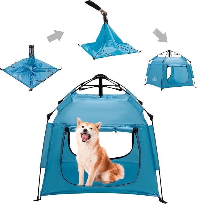 Outdoor Waterproof Pet Automatic Camping Tent, Pop up Cave Bed for Indoor Cats and Small Dogs, Portable Cat House Dog House, Sky Blue.-Mewly Pet
