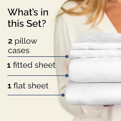Twin 4 Piece Sheet Set - Comfy Breathable & Cooling - Ultra Soft Hotel Luxury Bedding Set with 8-16 Inch Deep Pockets - 1 Flat & 1 Fitted Sheet & 2 Pillowcases - Cozy, Wrinkle Free & Easy Care - White