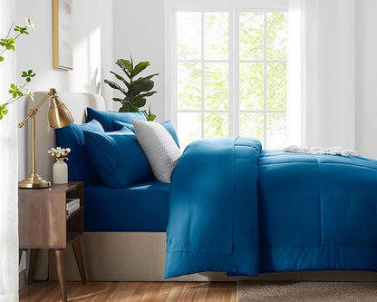 CozyLux King Size Comforter Set Teal, 7 Pieces Bed in a Bag, Teal Comforter King Size, All Season Bedding Sets with Stitch Quilted Comforter, Flat Sheet, Fitted Sheet, Pillowcases