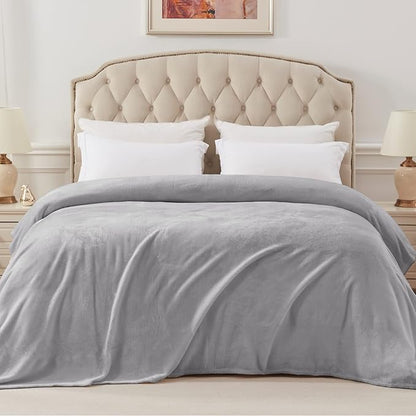 Exclusivo Mezcla Fleece Blanket Queen Size for Bed, Super Soft and Warm, All Season Use, Cozy, Plush, Lightweight, 90x90 Inches, Light Grey