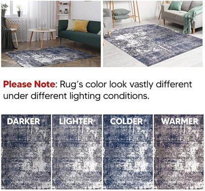 Keen Home Design Area Rugs - 2x14 Non-Shedding, Abstract Rugs for Kitchen, Living Room, Bedroom, Dining Room, Entryway - Size: 2'8" x 14', Navy/Grey/White