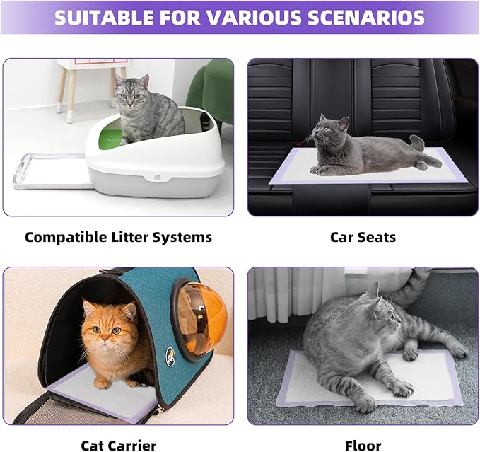 IMMCUTE Cat Pads 16.9" X 11.4", 50 Ct | Pee Pads for Cats | Thickened 6-Layer Super Absorbent Pads, Pee Pads for Tidy Cats Breeze Litter System | Cat Pee Pad for Litter Box-Mewly Pet
