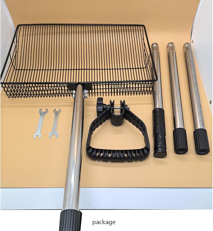 15 Inch Large Chicken coop Scoop with Ergonomic Grip Adjustable Long Handle (24-64") Chicken Poop Scooper Sifting Shovel rake Stainless Steel Metal coop Scoop (L/15 INCH)-Mewly Pet