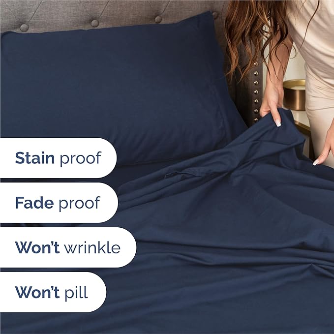 Twin XL 4 Piece Sheet Set - Comfy Breathable & Cooling - Ultra-Soft Hotel Luxury Bedding Set w/ 8-16 Inch Deep Pockets - 1 Flat & 1 Fitted Sheet & 2 Pillowcases - Wrinkle Free & Easy Care - Navy Blue