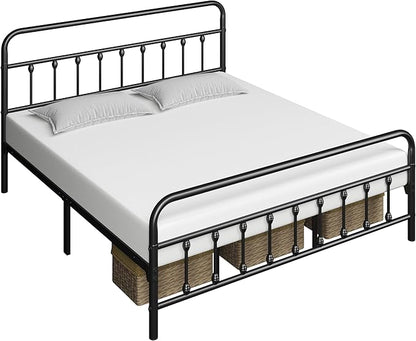 Yaheetech Classic Metal Platform Bed Frame Mattress Foundation with Victorian Style Iron-Art Headboard/Footboard/Under Bed Storage/No Box Spring Needed/California King Size Black