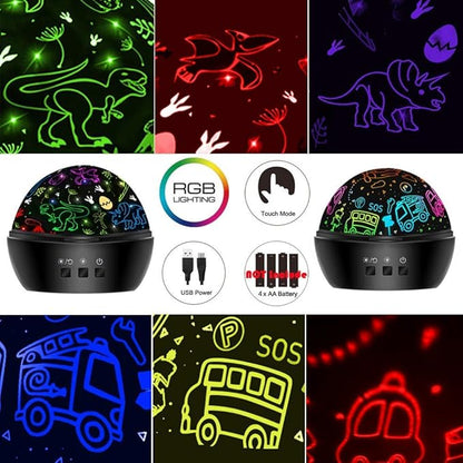 DQMOON Dinosaur Night Light for Kids, Projector with 8 Colors, 360 Rotation, Safe Materials, Ideal Birthday Gift