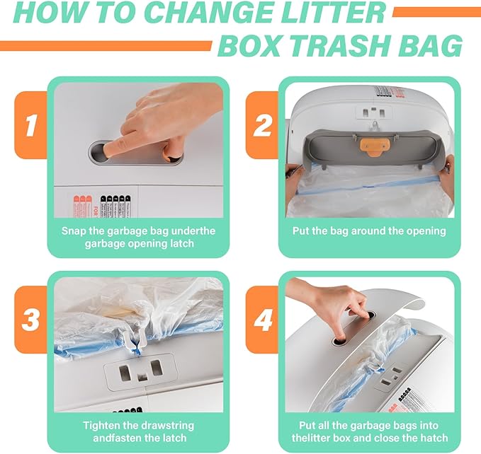 Cat Litter Bags, 80 Pieces Litter Box Liners for Automatic Cat Litter Box Self Cleaning, 4 Rolls 18 x 18 inches Robot Drawstring Bags, White-Mewly Pet