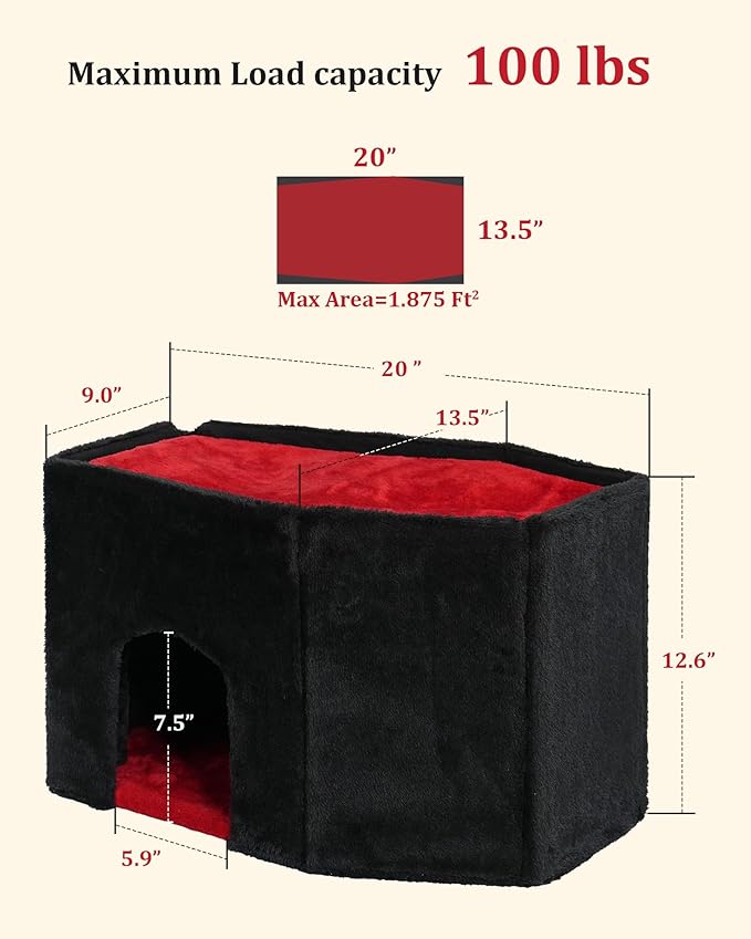 Gothic Cat Condo Cave for Indoor Cats, Spacious Indoor Coffin Cat House Bed,Large 20x13.5inch Bunk Perch, Stable Cubbie for Pets Rabbits, Halloween Red Black-Mewly Pet