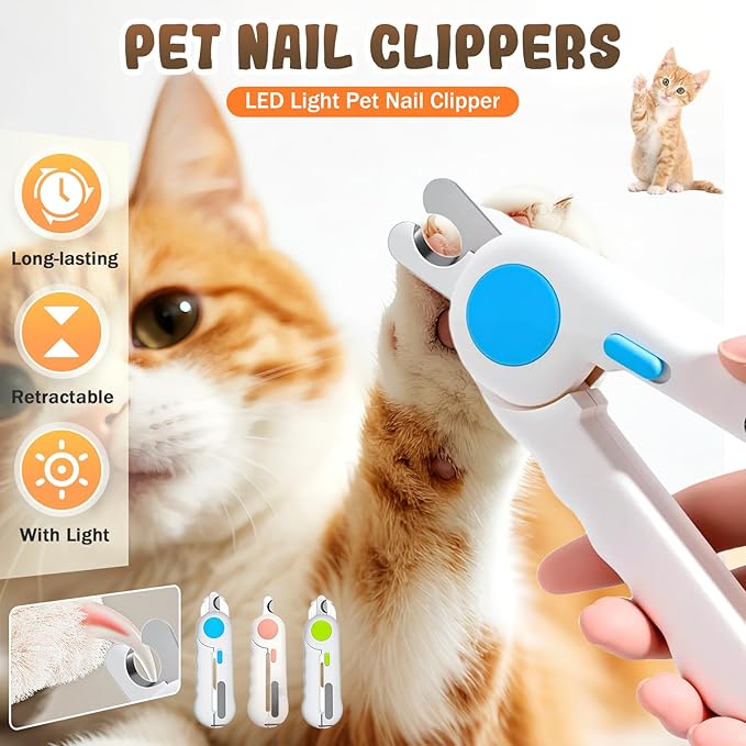 Pets Nail Clippers with Light, Cat Dog Nail Clippers with Built-in Nail File, Sharp Blades, Portable Cat Nail Clipper, Cats Claw Trimmer, Adjustable Claw Clippe for Cats (Style C)-Mewly Pet