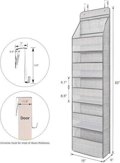 Univivi 6-Shelf Over Door Hanging Organizer Fabric Baby Door Storage with 5 Large Pockets and 3 Small PVC Pockets Wall Mount Hanging Storage Organizers for Baby Essential (Grey Pattern)