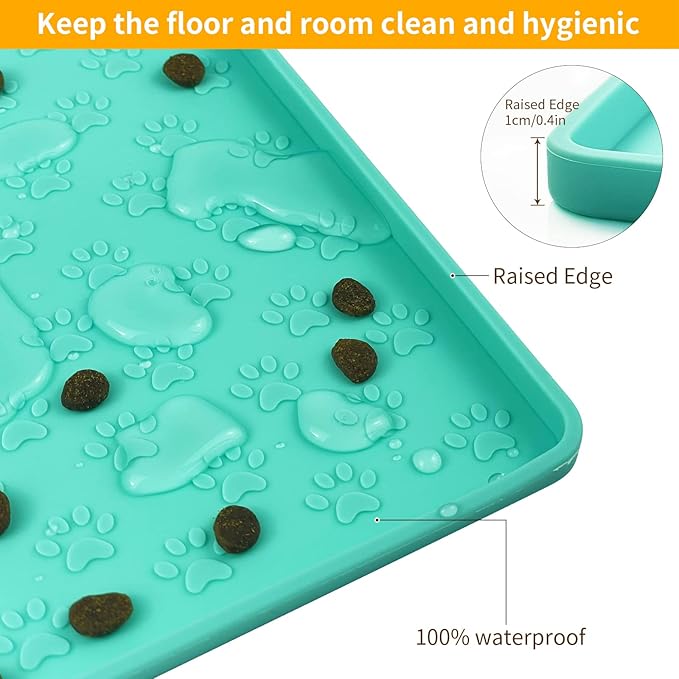 Ptlom Pet Placemat for Dog and Cat, Waterproof Non-Slip Silicone Feeding Bowl Mat Prevent Food and Water Overflow, Puppy Dish Feeder Fountain Trays Suitable for Medium and Small Pets, Green-Mewly Pet
