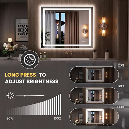 LOAAO 39.4"x31.5" LED Mirror for Bathroom, Lighted Bathroom Mirror with Lights, Anti-Fog, Dimmable, Memory Function, Easy to Install, Clear Reflection