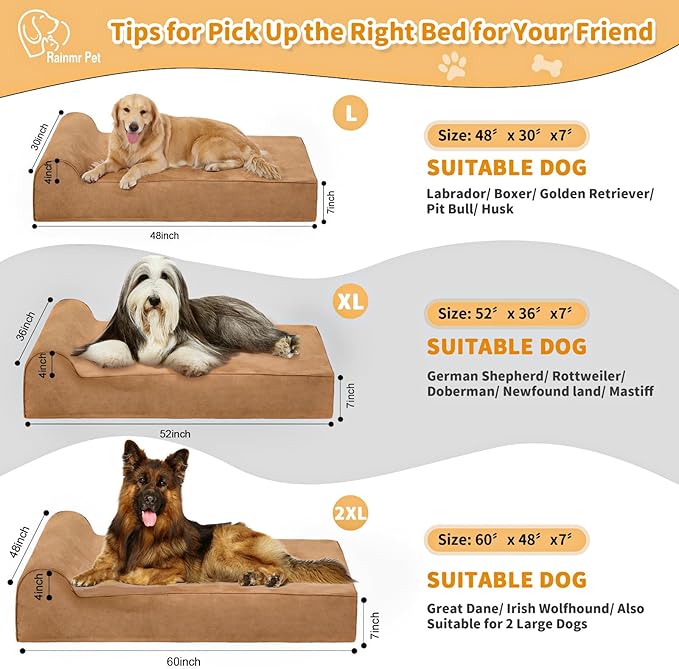 Orthopedic Dog Beds for Large Dogs, 7" Memory Foam Dog Beds with Waterproof Liner, Chew Proof Microsuede Cover, Removable and Washable, Nonskid Bottom, 60"x48" XXL Khaki-Mewly Pet