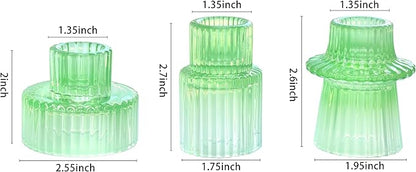 Vixdonos Colorful Glass Candlestick Holders Tealight Candle Holder Set for Table Centerpieces, Wedding Decor and Dinner Party (3 Pcs, Green White Gradient)