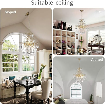 WUZUPS Crystal Chandelier 5-Light Pendant Ceiling Light Modern Lighting Fixture for Bedroom Hallway Bar Kitchen Bathroom, H 22.6'' x W 19.2'', E12 Base, Gold