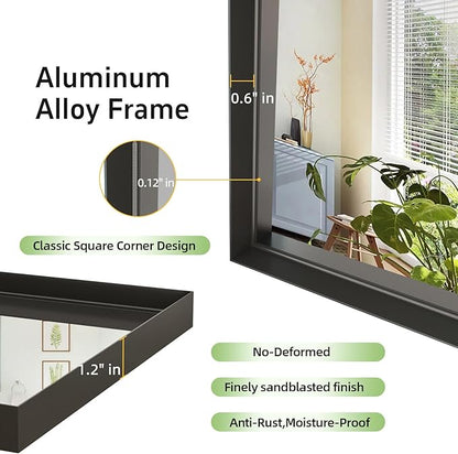 40x30 Inch Black Bathroom Mirrors for Over Sink, Wall Mirror, Metal Framed, Modern Rectangle Mirror, Wall-Mounted Vanity Mirrors Horizontal/Vertical
