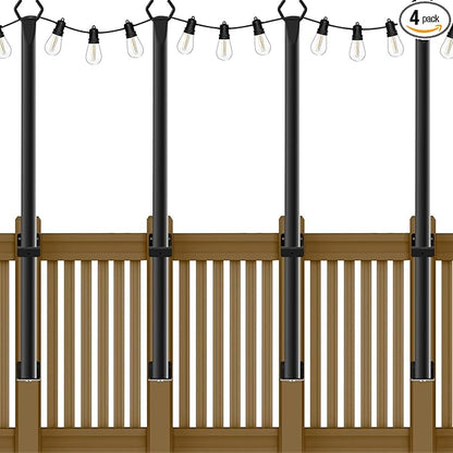 4 Pack 5Ft String Light Poles,Outside String Lights,Outdoor Light Poles,Metal Poles Stand for Patio,Backyard,Deck