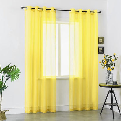 Yellow Curtains 108 Inches Long for Bedroom 2 Panels Grommet Voile Drapes Semi Sheer Light Filtering Sliding Glass Door Curtains for Floor Length Windows Patio Living Room Wide 52x108 Inch Length