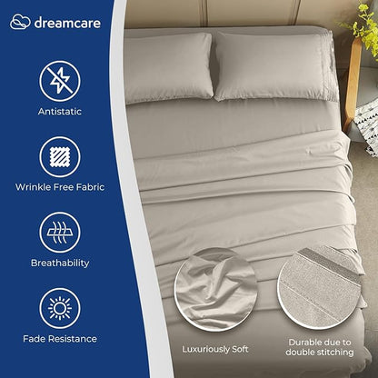 DREAMCARE Twin XL Sheet Sets - 4pc Cooling Sheets XL Twin Sheets - up to 21” Deep Pocket – Hotel Luxury Extra Long Twin XL Bed Sheets 100% Brushed Microfiber with Side Pocket - Ivory