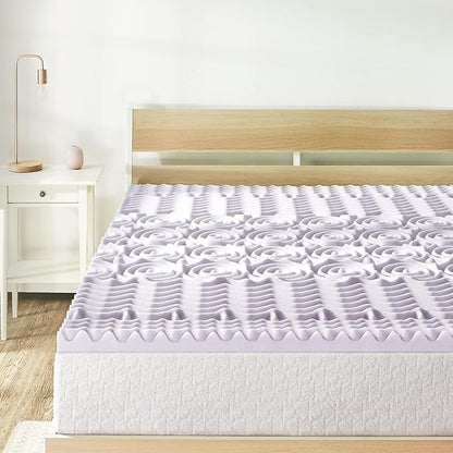 Mellow 2 Inch 5-Zone Memory Foam Mattress Topper, Soothing Lavender Infusion, Dorm Essentials, Full