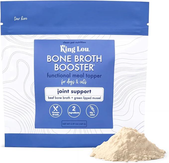 King Lou Pets - Bone Broth Booster Joint Support - Beef Broth Topper - Beef Bone Broth and Green Lipped Mussel - Bone Broth for Dogs and Cats - Cat and Dog Bone Broth for Healthy Skin and Joints-Mewly Pet