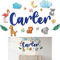 Custom Nursery Name Sign with Themed Decor Kit | Personalized Wooden Wall Art for Baby, Kids Room | Space, Jungle, Circus, Under The Sea, Woodland, Rainbow (30", Jungle/Safari)
