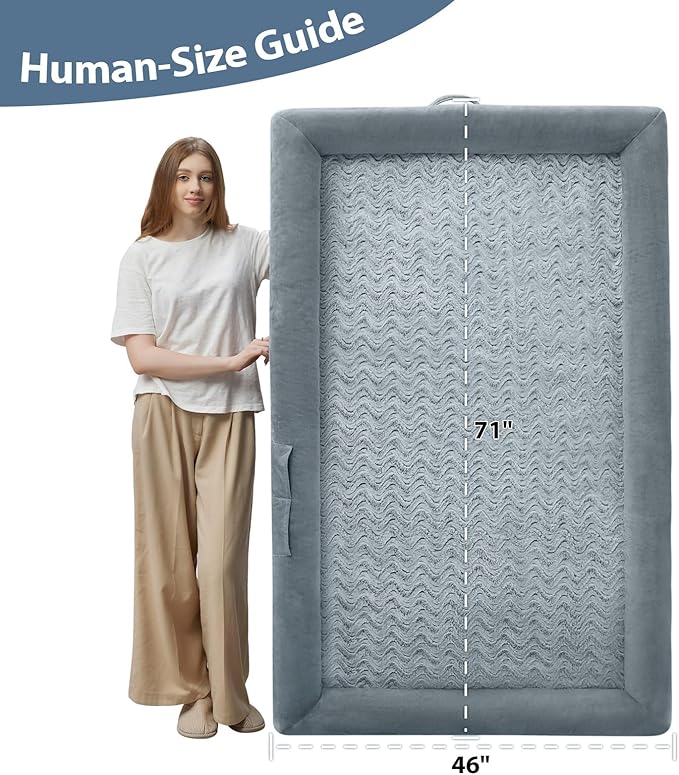 WNPETHOME Human Dog Bed for Adult, Washable Dog Couch with Removable Waterproof Cover, Orthopedic Large Pet Sofa Bed with Bolster Sides for Sleeping-Mewly Pet