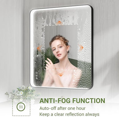 30x36 Inch LED Bathroom Mirror with Lights, Black Metal Framed LED Mirror for Bathroom, 3 Colors and Stepless Dimmable Wall Mounted Lighted Bathroom Vanity Mirror, Anti-Fog, Memory