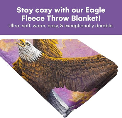Dawhud Direct Eagle Fleece Throw Blanket, 50" x 60", Flying Eagle Print, Super Soft Plush, Unisex, Iii Eagle Clouds Color