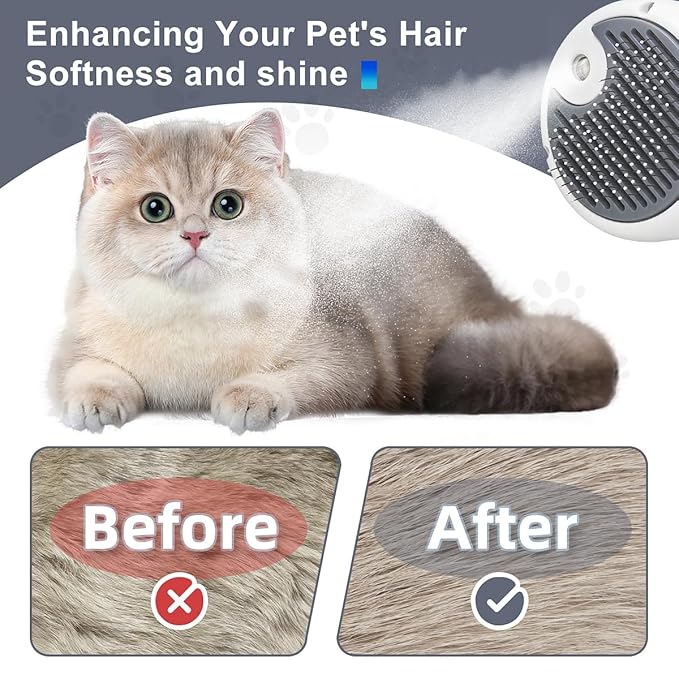 Cat Steam Brush, 3-in-1 Self-Cleaning Pet Grooming Tool with Water Spray, Shedding & Massage Comb for Long & Short Hair Cats and Dogs-Mewly Pet