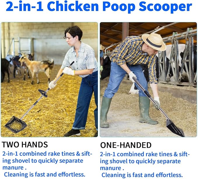 Chicken Poop Scooper, 2-in-1 Coop Litter Scoop, Heavy Duty Metal Adjustable Shovel for Sand/Litter-Mewly Pet