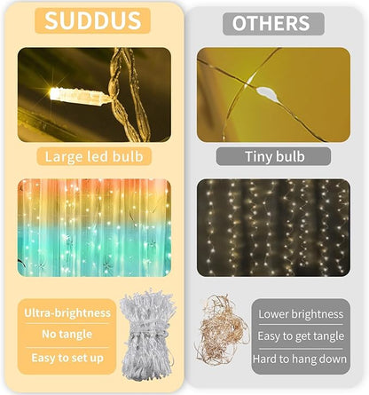 suddus Curtain Lights, 180 Led 6.5 * 5.9ft Sunset Curtain Fairy Lights USB, Hanging Lights for Bedroom, Backdrop, Room Decor, Wall, Window, Party, Tapestry, Multicolor
