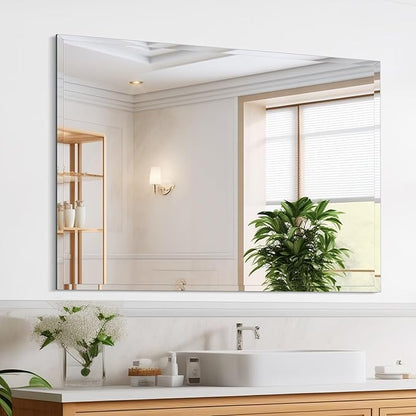 Frameless Mirror for Bathroom Vanity,30x32in Wall Mounted Mirrors for Over Sink Decorative Rectangular Frameless Mirror,With Polished Edge,Hangs Horizontally Or Vertically,Entryways,Room,Shatterproof