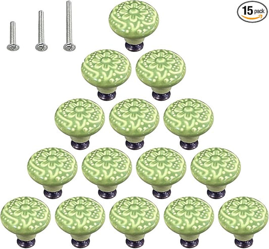 HUAMULAN 15 PCS Cabinet Knobs Glossy Ceramic Dresser Mushroom Table Drawer Cupboard Pull Furniture DIY Wardrobe Solid Color Vintage Handle,with 3 Size Mounting Screws