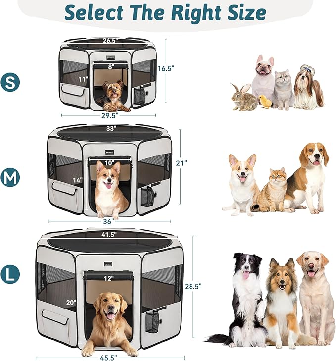 PETSFIT 29" Puppy Playpen with Removable Waterproof Mat & Zippered Roof | RV, Camping, Travel Dog Pen | Indoor/Outdoor Whelping & Cat Observation Space(29.5"x29.5"x16.5"H)-Mewly Pet