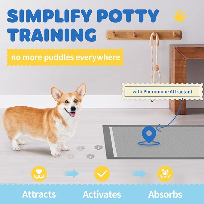 100-Pack X-Large Puppy Pads - 34'' x 28'' Pee Pads for Dogs Potty Training with Leak-Proof Quick-Dry Design, 6-Layer Wee Wee Pads for Dogs, Charcoal, Black-Mewly Pet