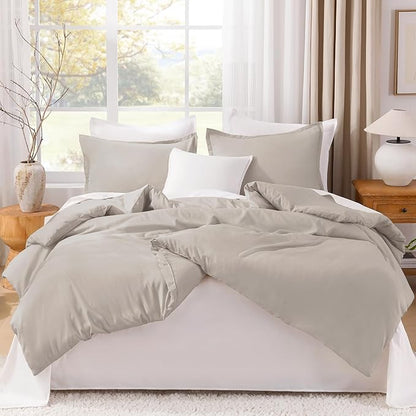 Litanika Linen Grey Comforter Set King Size, 3 Pieces Lightweight Solid Bedding Comforter Set, All Season Fluffy Bed Set (104x90In Comforter & 2 Pillowcases)