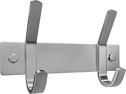 Small Coat Rack Wall Mount – Brushed Nickel 6 Inch Stainless Steel Hook Rail with 2 Heavy Duty Double Coat Hooks – Wall Mounted Coat Hanger for Entryway, Bathroom, Bedroom, Towel, Hat Organizer