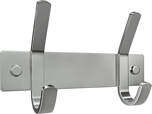 Small Coat Rack Wall Mount – Brushed Nickel 6 Inch Stainless Steel Hook Rail with 2 Heavy Duty Double Coat Hooks – Wall Mounted Coat Hanger for Entryway, Bathroom, Bedroom, Towel, Hat Organizer