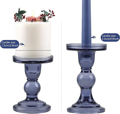 GMWD 3 Pcs Glass Candle Holder Set Clear, Blue Candlesticks Holders Pillar Taper Candles Tealight Stand for Wedding Centerpieces Home Decorations Dining Table