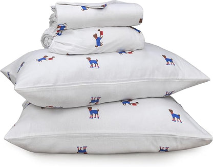 RUVANTI Flannel Sheets Full Size - 100% Cotton Double Brushed Bed Sheets Set, Deep Pockets 16 Inches, All Seasons Breathable & Extra Soft Full Sheets, Warm & Cozy, 4 Piece, Puppy Playoff