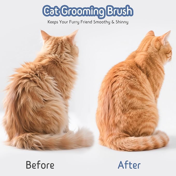 Self Cleaning Slicker Brush, 2-in-1 Cat Brush for Shedding, Skin Friendly Grooming Tool for Long & Medium-Long Hair Pets, Adjustable Bristle Length with Dematting Comb for Cats, Dogs (Blue)-Mewly Pet